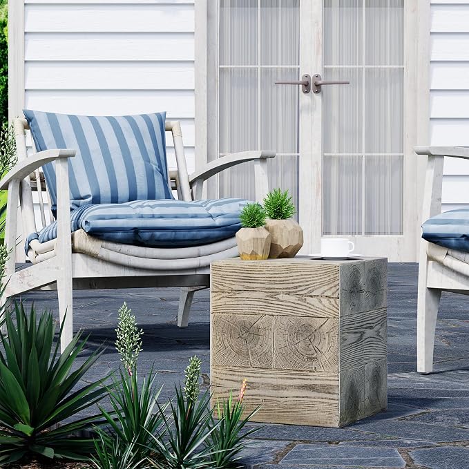 HOMPUS Outdoor Side Table Square, Concrete Lightweight MgO End Table, Patio Accent Coffee Table Garden Tool for Patio, Porch and Deck, Light Walnut