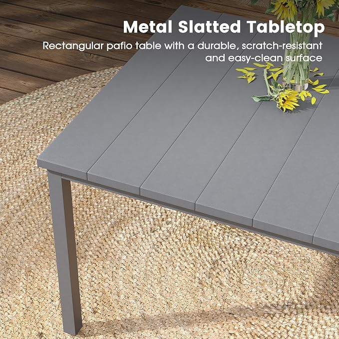 DIFY 7 Pieces Outdoor Patio Dining Set for 6, 63" Grey Rectangle Metal Dining Table and 6 Grey Stackable Sling Dining Chairs, Outdoor Table and Chairs for Lawn Garden Backyard Deck