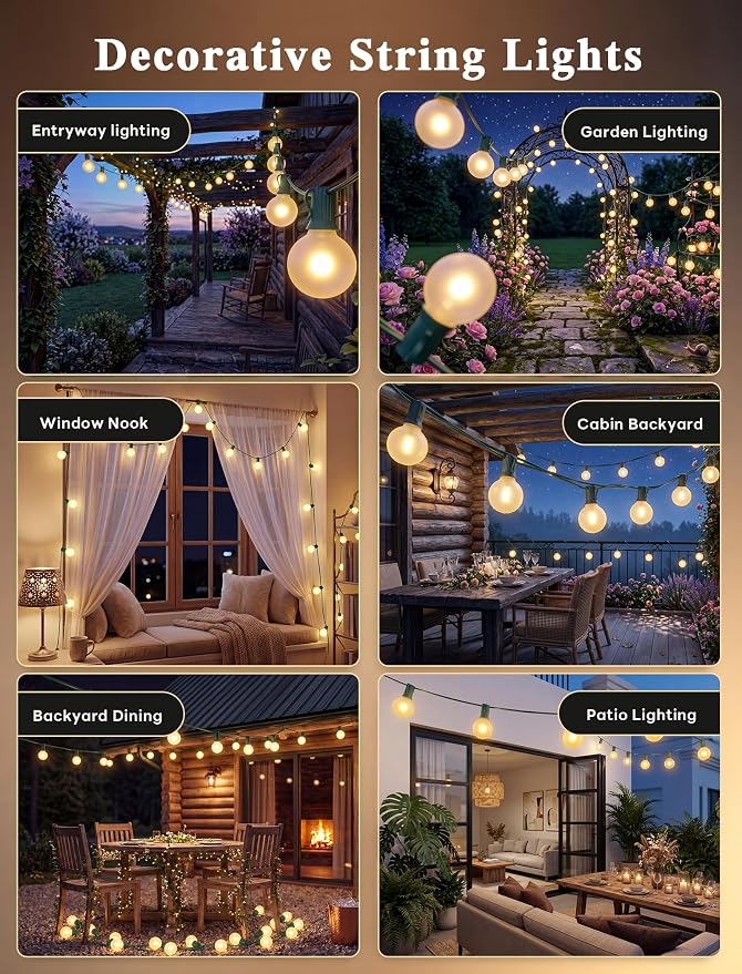 Abeja G40 Outdoor String Light, 25FT Frosted White Christmas String Lights with 27 Frosted White Bulbs, G40 Globe Patio String Lights for Backyard Porch Balcony Party Wedding Umbrella-5W Green Wire
