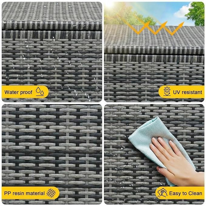 GarveeLife Outdoor Wicker Storage Box, PE Rattan Patio Storage Chest with Steel Frame, Weather-Resistant Deck Storage Box for Cushions, Garden Tools & Pool Accessories – Brown Wicker