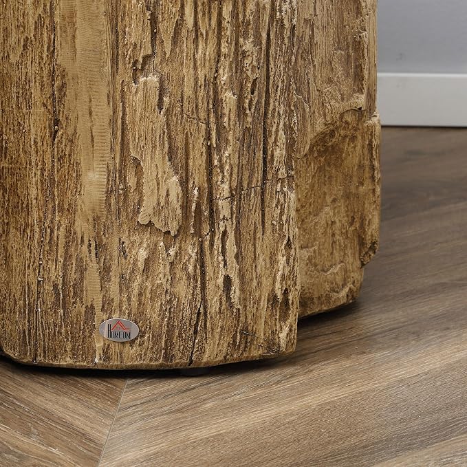 HOMCOM Tree Stump Stool, Decorative Side Table with Round Tabletop, Concrete End Table with Wood Grain Finish for Indoors and Outdoors, Natural
