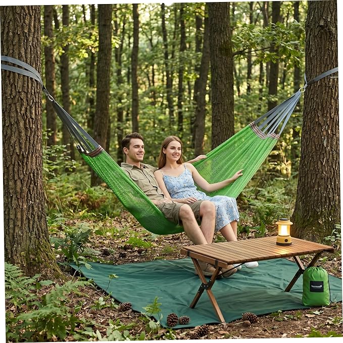 Camping Hammock Lightweight Portable, Anti-roll Breathable Mesh Outdoor Hammock with Tree Straps & Carry Bag, Green (102.36x51.18in)