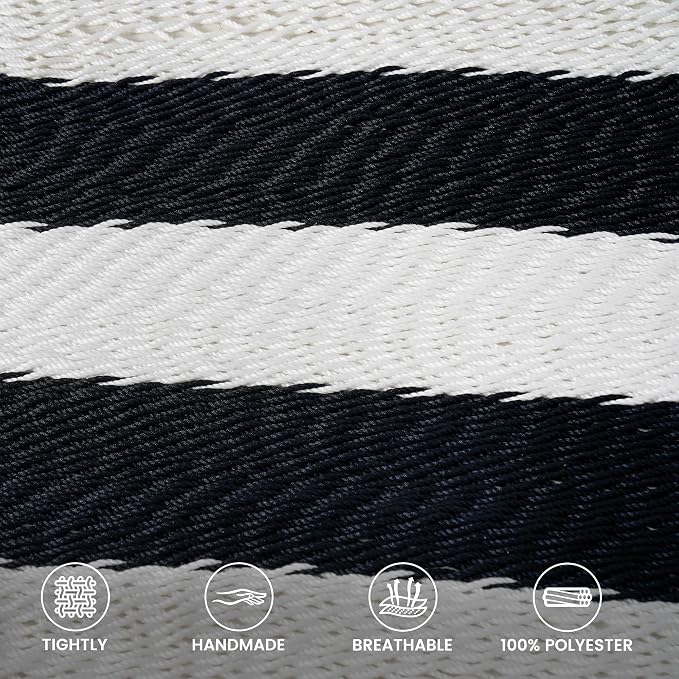 Lazy Daze Hammocks 10.5 FT Double 2 Person Caribbean Rope Hammock, Hand Woven Polyester Hammock with Spreader Bars, for Outside Outdoor Backyard Patio Poolside, 450 LBS Capacity, Black/White