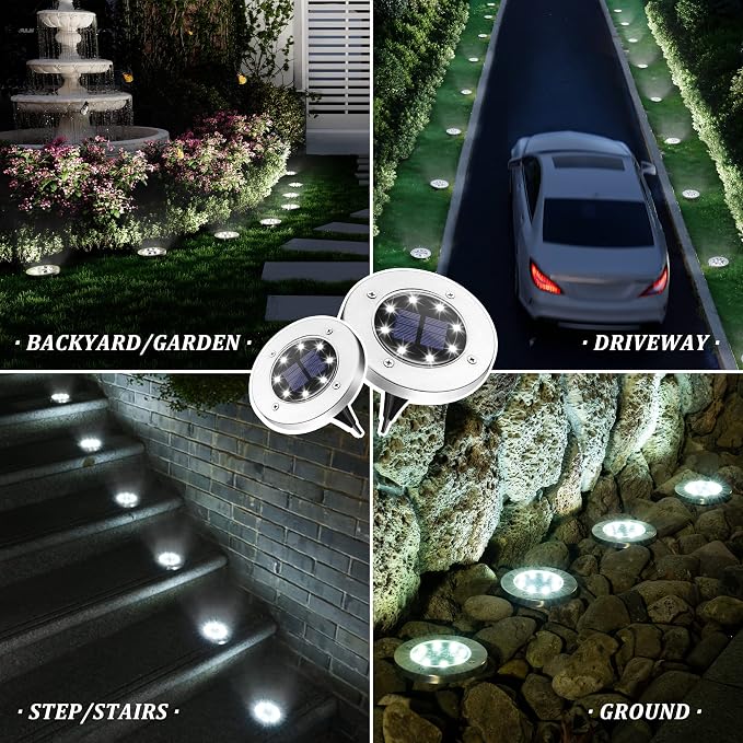 SOLPEX Solar Ground Lights Outdoor, Walkway Lights 20 Pack Cool White | IP65 Waterproof Stainless Steel Landscape Lighting for Driveway, Pathway, Garden, Patio, Backyard Decor