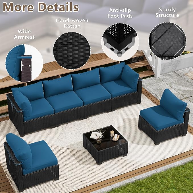 LOUVIXA 7 Piece Outdoor Patio Furniture Set, Outdoor Sectional Sofa, Wicker Rattan Patio Furniture, Patio Conversation Set with Coffee Table & Cushions