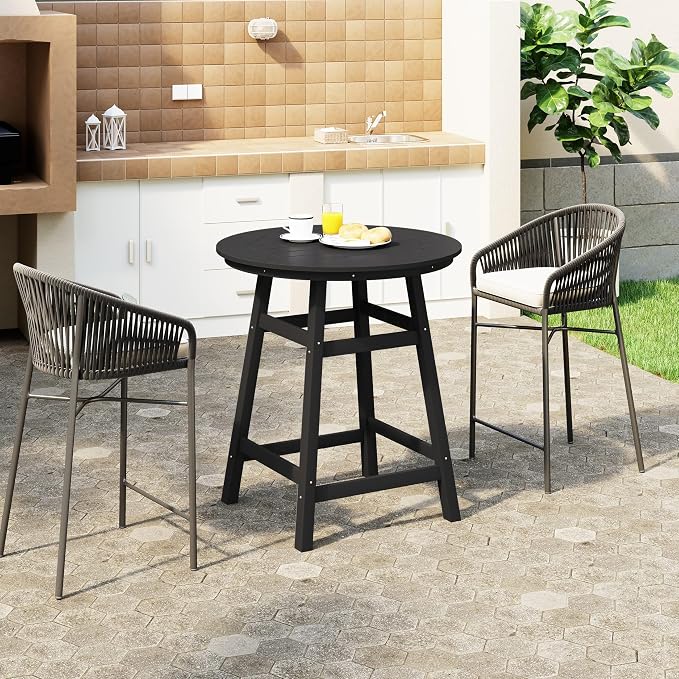 WestinTrends Outdoor 35" HDPE Round Patio Counter Height Bar Table, Black