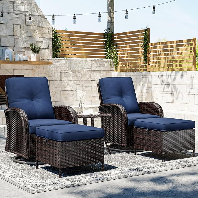 Joyside Wicker Patio Furniture Set, 5 Piece Outdoor Furniture Set with Thickened Cushions, High Back, Deep Seating, Wide Armrest, Outdoor Swivel Rocker Chairs for Porch, Deck