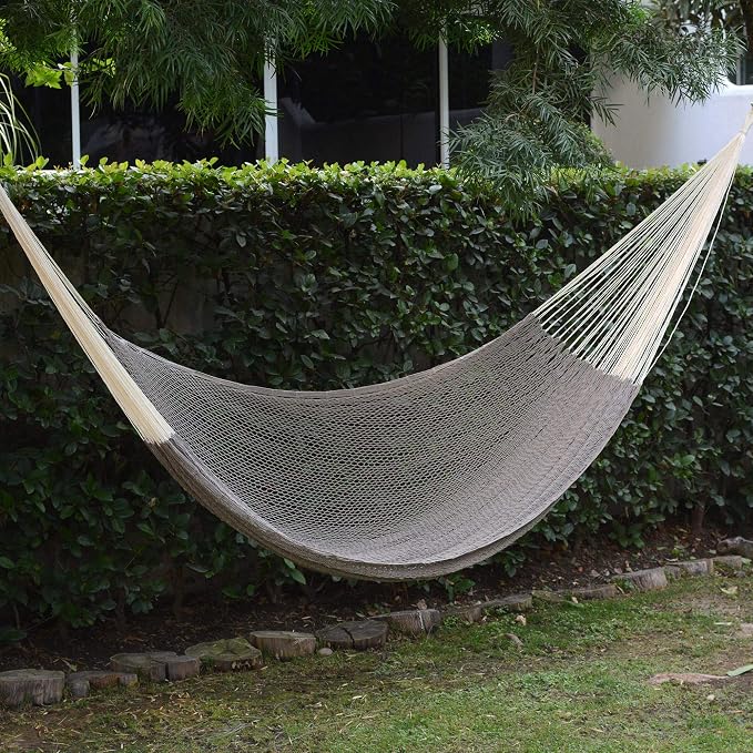 NOVICA Natural Grey Hand Woven Cotton 2 Person XL Mayan Rope Hammock with Hanging Accessories, 'Maya Mist' (Double)