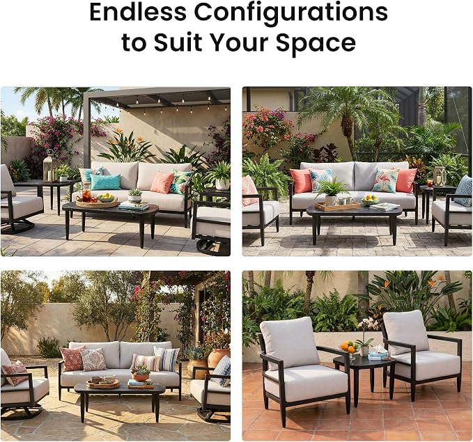 Outdoor Coffee Table, Sintered Stone Top, Aluminum Frame, Ember Black