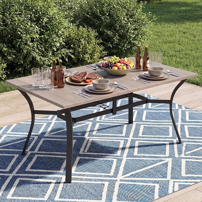 63”x37.8” Metal Outdoor Dining Table for 6,Rectangular Patio Dining Table with Adjustable Umbrella Hole,All-Weather Brown Outdoor Patio Table for Porch, Garden, Backyard, Poolside, Lawn
