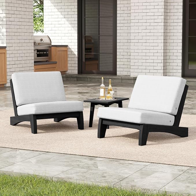 3 Pieces Patio Furniture Sets, All-Weather Outdoor Wood Bistro Set Patio Conversation Side Table Chiars for Balcony, Backyard