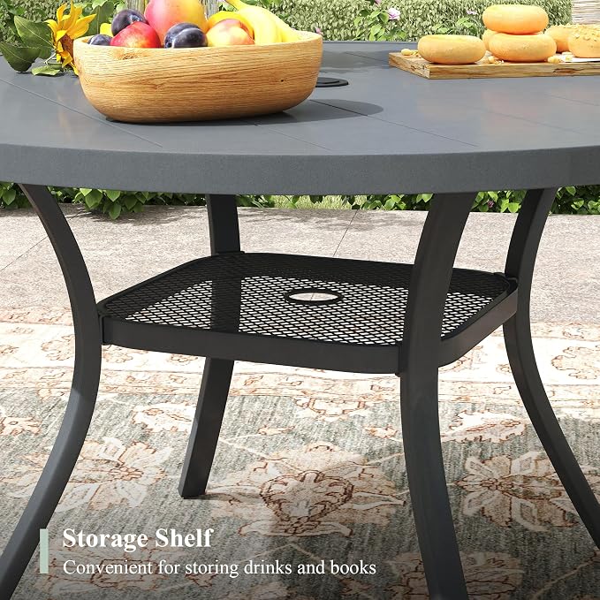 Outdoor Dining Set for 4, 40.6" Outdoor Dining Table with Umbrella Hole and Padded Textilene Patio Swivel Chairs, 5 Pieces Patio Table and Chairs Set for Garden Backyard, Grey and Dark Grey