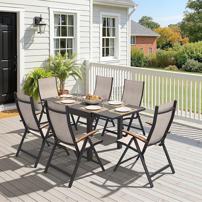 Pellebant 2 Pieces Aluminum Outdoor Dining Chairs, Patio Foldable Adjustable Backrest Armchairs, Weather Resistant Outdoor Furniture Set for Deck Porch & Backyard