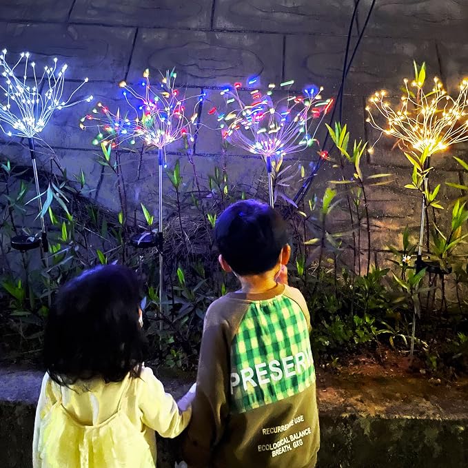 Solar Firework Lights, 2 Pack 120 LEDs 2 Lighting Modes Solar Garden Lights Outdoor Waterproof for Yard Patio Walkway Pathway Party Wedding Christmas Decorative - Colorful