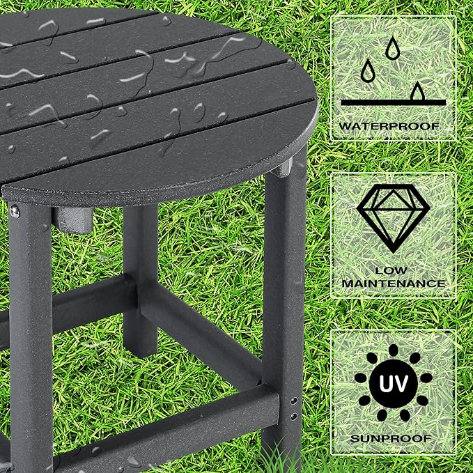 LZRS Adirondack Patio Side Table End Table, Outdoor Coffee Tables for Patio, Backyard,Pool, Indoor Companion, Easy Maintenance & Weather Resistant(Grey)
