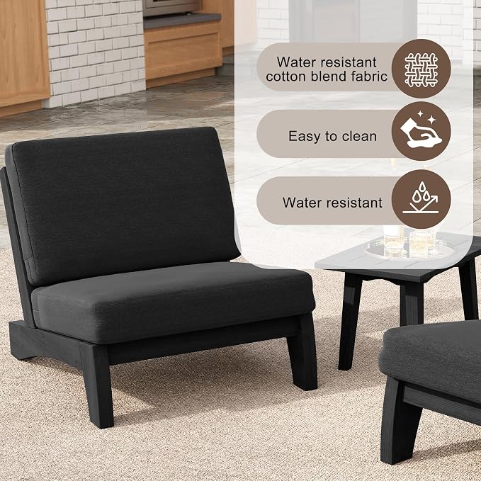 4 Pieces Patio Furniture Sets, All-Weather Outdoor Wood Bistro Set Patio Conversation Coffee Table Chiars and Patio Loveseat for Balcony, Backyard