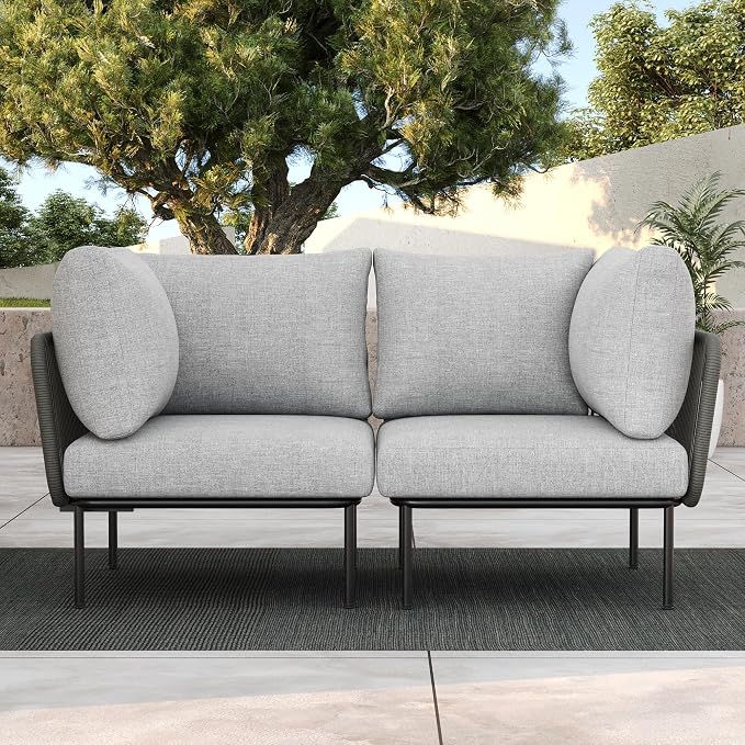 LayinSun 2 Pieces Aluminum Patio Furniture Set, Modern Modular Sectional Corner Chairs and Upgrade Thickness Cushion