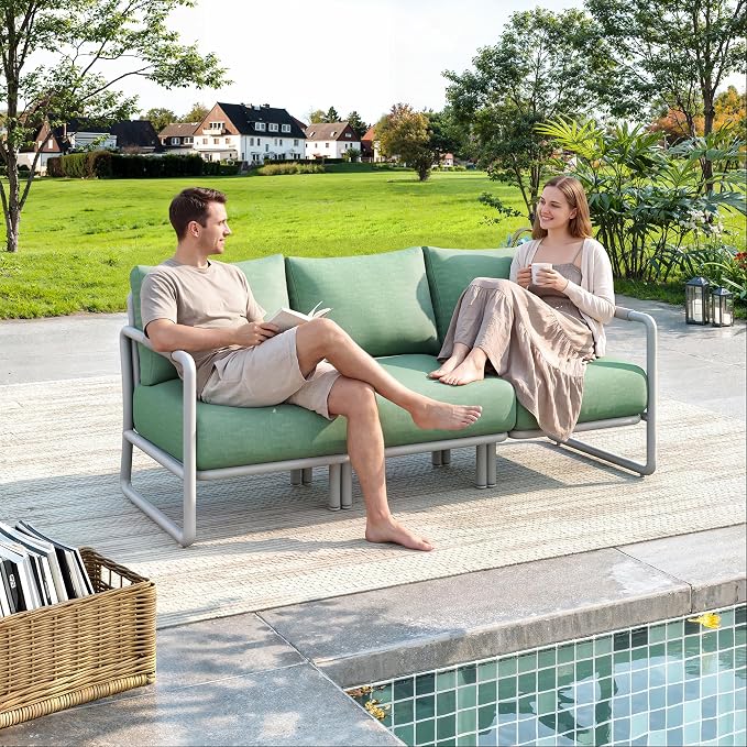 3-Seat Outdoor Patio Sofa with Cushions, Aluminum Deep Seating Couch for Backyard, Deck, Garden – Conversation & Relaxation Outdoor Furniture, White