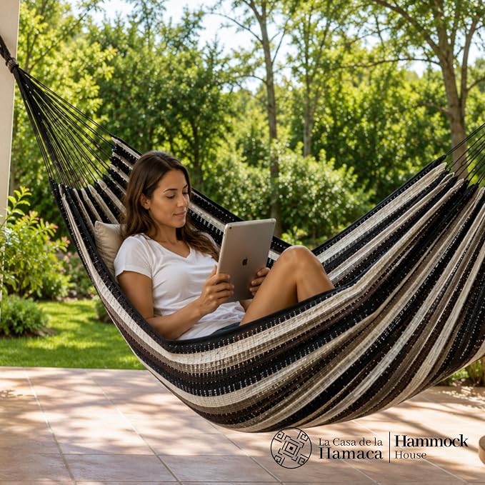 Hammock for 1-2 Person, 475 lbs Capacity–Handwoven Mexican Hammock, 100% Soft Cotton–9.8 ft Mayan Hammock for Patio, Backyard, Indoor & Camping–Medium, Coffee (Coffee, Medium)