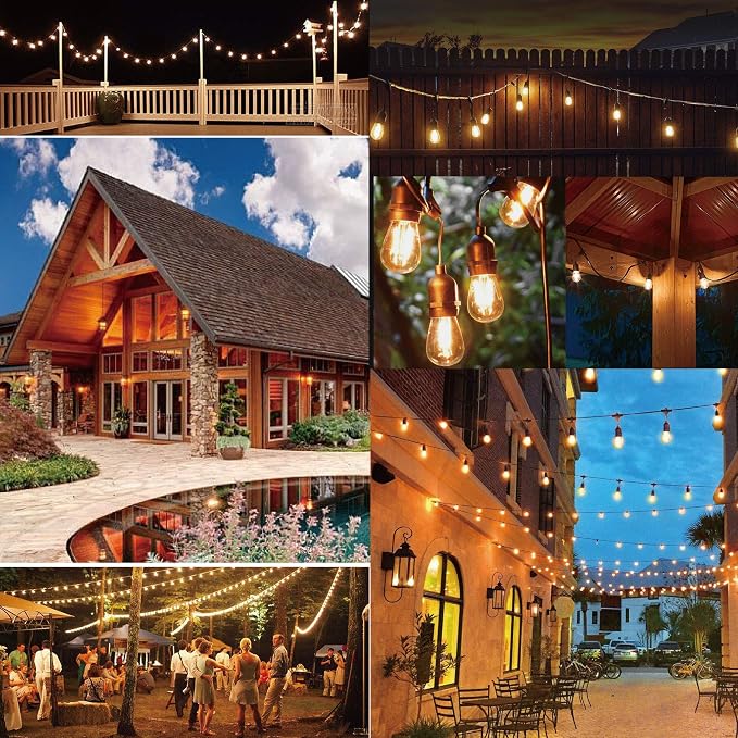 SUFEIMAS Outdoor String Lights Waterproof 100FT Commercial for Patio Market | Connectable Heavy Duty Outside Lighting IP65, 32 Dimmable Plastic Edison Bulbs For Backyard Bistro Garden Porch Fence Balcony