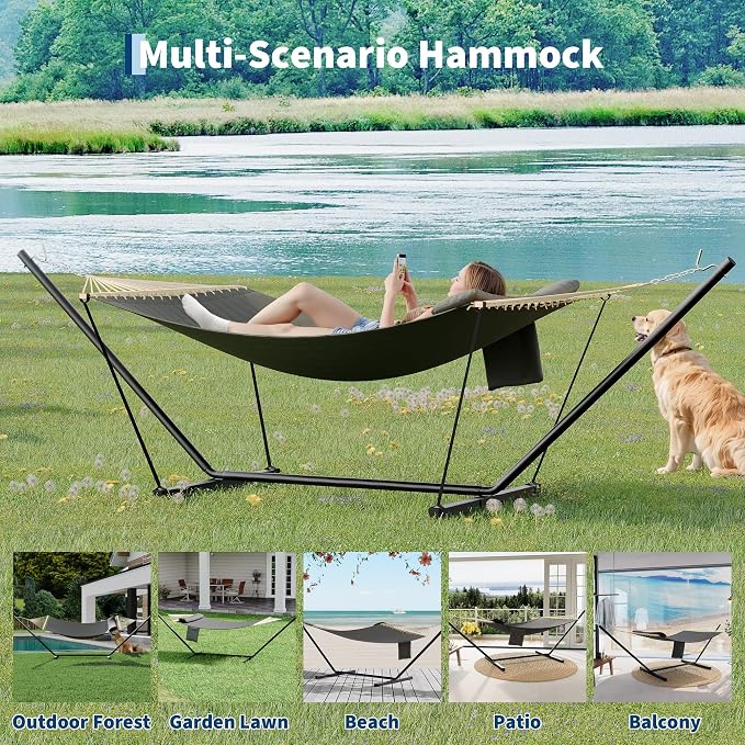 Garvee with Iron t-Shaped Bracket Flat Wood Frame Hammock - Durable, Sturdy, Comfortable, Easy Assembly, Stylish Design