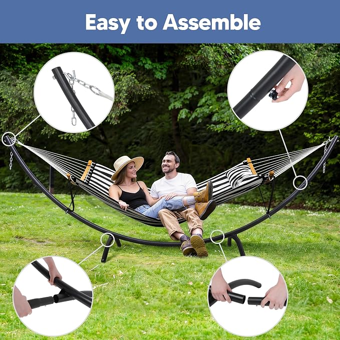 SUNCREAT Hammocks for Outside with Stand, Porch Hammock and Stand, 475 lbs Capacity, Patent Pending, Black & White