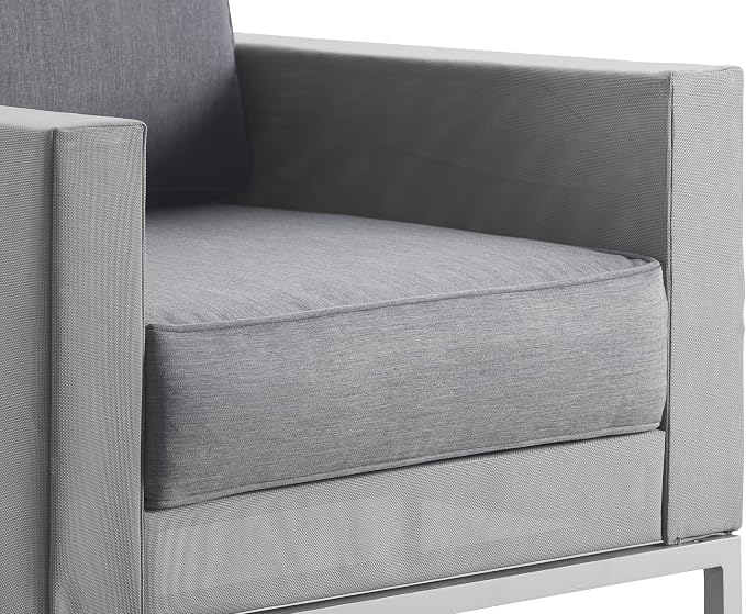 Elle Decor Tropez Outdoor Patio Arm Chair, Modern Mesh Lounge Chair with Cushions and Metal Frame for Patio, Porch, Balcony or Indoor Outdoor Living Space, Gray