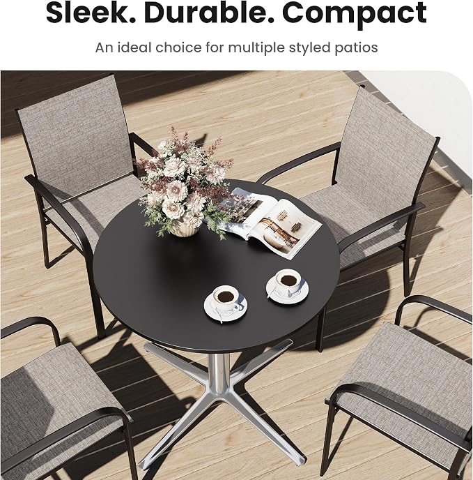 PHI VILLA Outdoor Patio Bistro Table, 30" Round Metal Pedestal Small Dining Table for 2-4, All-Weather Modern Table for Outside Deck, Yard, Porch, Balcony - Black