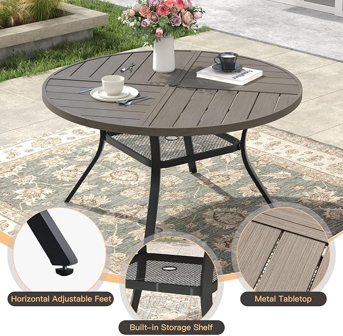 Patio Dining Set for 6, Round 47.3" Patio Dining Table and Stackable Outdoor Dining Chairs Outdoor Furniture for Backyard Porch Deck, Spliced Grey Table and Grey Chairs