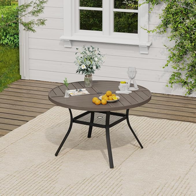VICLLAX 40.6" Round Outdoor Table, Patio Dining Table for 4 with Umbrella Hole for Garden Lawn Deck Backyard, Antique Grey