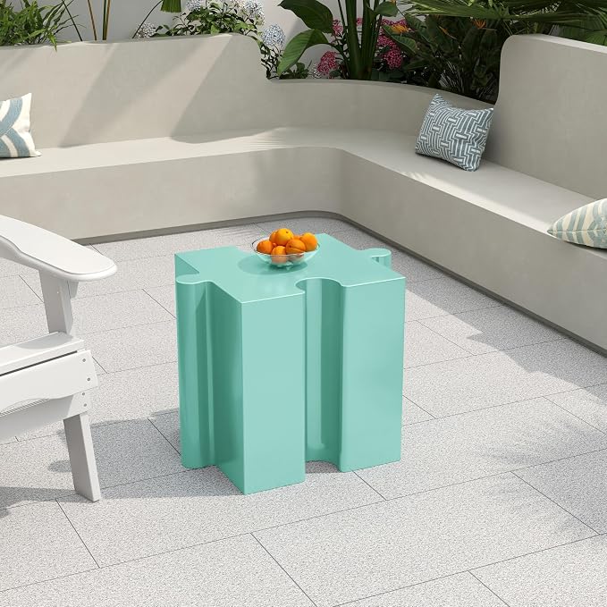 Christopher Knight Home Daton 3 Piece Interlocking Outdoor Side Table Set, Modular Lightweight Concrete Coffee Table, Convertible MGO End Table for Indoor&Outdoor, Creative Set Up,Mint Green+Sky Blue