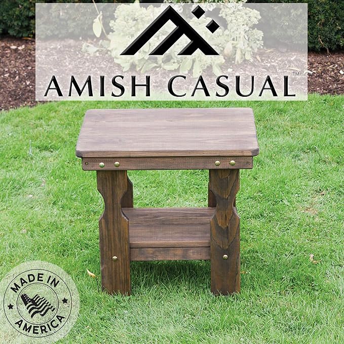 Amish Casual Heavy Duty Outdoor Wood End Table in Dark Walnut Stain - Quality Crafted in The USA from Treated Pine by Amish Artisans