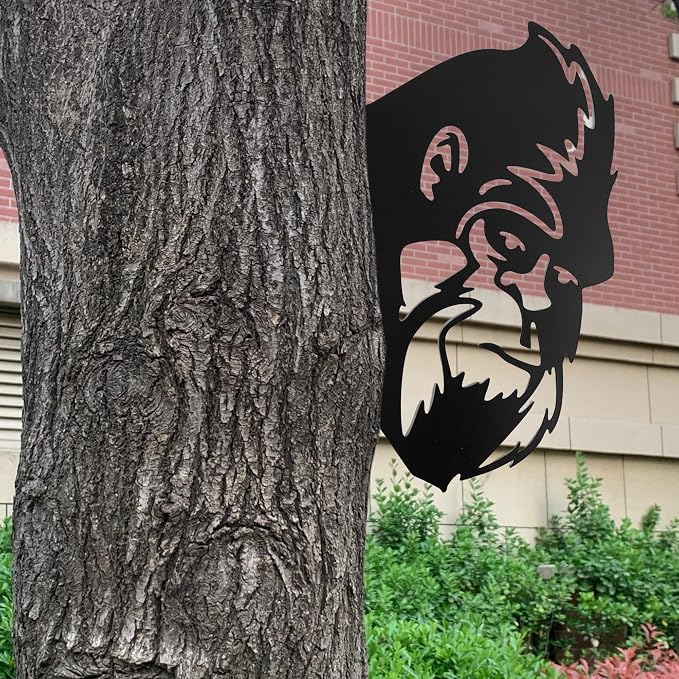 13.4x8.7 IN Sasquatch Peek Metal Sign Bigfoot Yard Decor | Funny Big Foot Animal Cutout Plaque Sculpture Silhouette Art Tree Fence Garden Patio House Wall Porch Man Cave Cabin