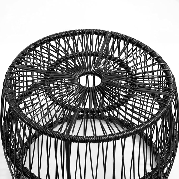 Furniture of America Ysar Boho Rattan Round Coffee Table Outdoor with Metal Frame, All-Weather and Rust Resistant, Handcrafted Coastal Furniture for Patio, Poolside, Garden, Yard, Black