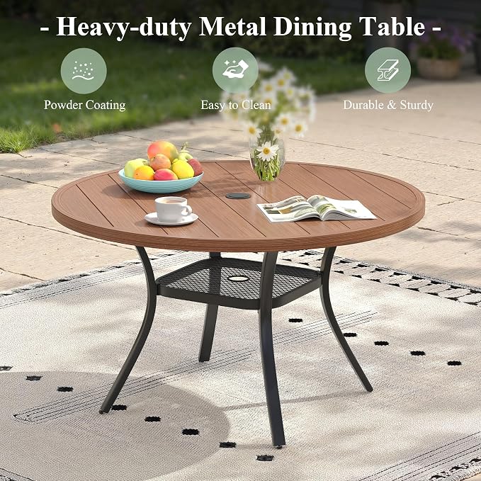 5 Pieces Round Patio Dining Set, Outdoor Furniture of 40.6" Round Patio Table and Patio Swivel Chairs for Backyard Lawn Garden, Walnut Table and Mixed Brown Chairs