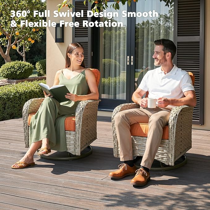 CAODOC 11-Piece Outdoor Sectional Sofa Set w/ 54" Fire Pit – L-Shaped Wicker Patio Furniture, Deep Seating & Swivel Rockers,Red-Striped