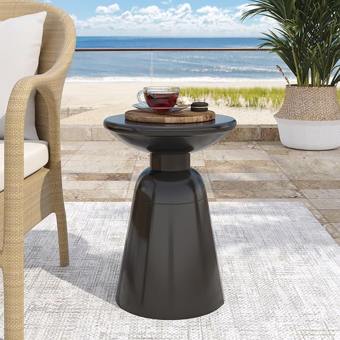 Outdoor Metal Side Table, Black