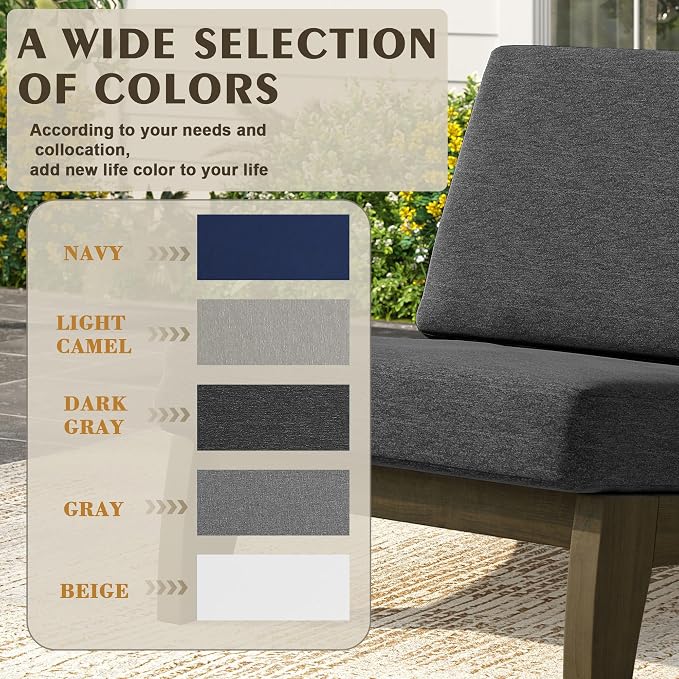 Wood Patio Furniture Sets, 3 Pieces All Weather Patio Loveseat Sofa Outdoor Sectional Futniture Backyard Conversation Set with Solid Wooden Coffee Table - Dark Gray