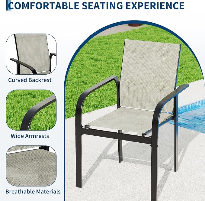 Garvee 7 Piece Patio Dining Set, Outdoor Furniture with 55" Rectangular Iron Table & 6 Textilene Chairs, All Weather Wood-Grain Finish, Suitable for Backyard, Garden, Poolside