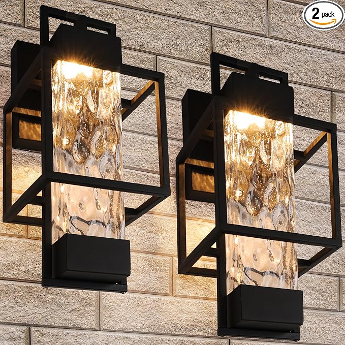 Modern Outdoor Light Fixtures Dusk to Dawn Outdoor Lighting 2 Pack, 15" Exterior Wall Sconce Waterproof Porch Light, Outside Light for House with Water Glass for Garage Doorway
