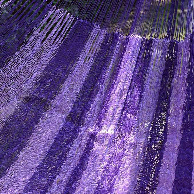 NOVICA Bright Purple Striped Hand Woven Nylon Mayan 2 Person XL Rope Hammock with Hanging Accessories, 'Lilac Blossom' (Double)