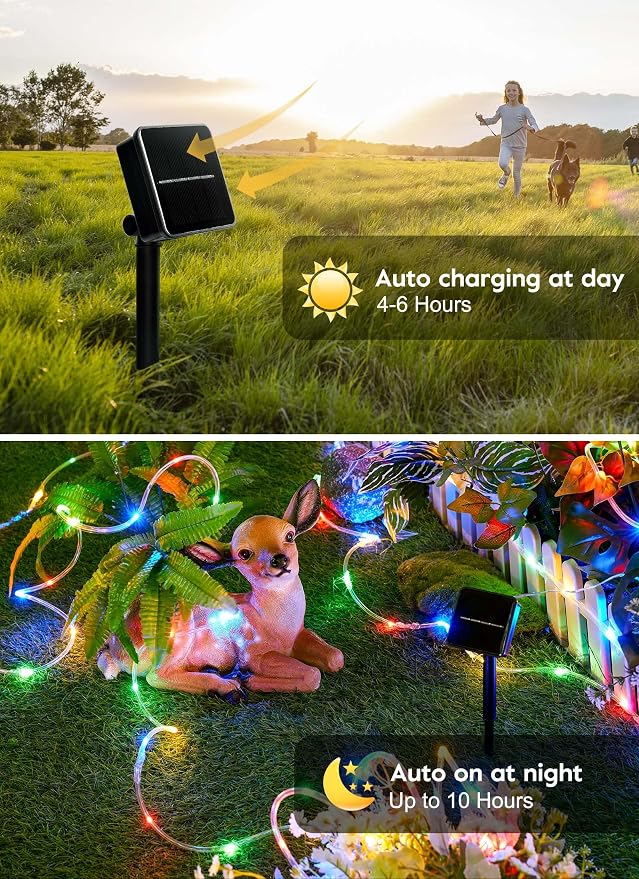 Brightown 39FT 100LED Solar Rope Lights Outdoor Waterproof, Multicolor | IP65 Solar Powered Fairy Lights with 8 Lighting Modes, Outdoor String Lights for Party Garden Yard Holiday Tree Decoration