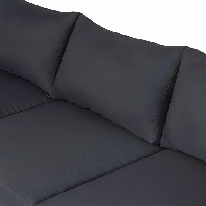 Christopher Knight Home 5-Piece Outdoor Patio Furniture Set, Acacia Wood Conversation Set with 3 Seater Sofa Loveseat Coffee Table and 2 Single Cushions Chairs, Slatted Backyard Seating Set, Dark Gray
