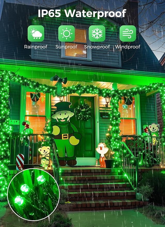 Minetom Solar String Lights Outdoor, 40FT 100 LED Green String Lights | Solar Powered String Lights for St Patrick Decoration with 8 Lighting Modes, Waterproof Solar Lights for Outside Tree, Green
