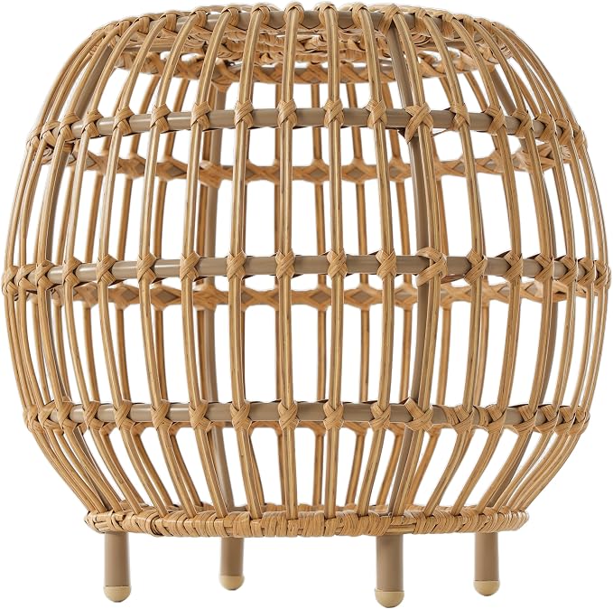 Side Table-Bohemian Faux Rattan Weave Accent Table for Indoor Outdoor Use, Handcrafted Round Side Table for Living Room, Patio, Garden,Light Brown Color