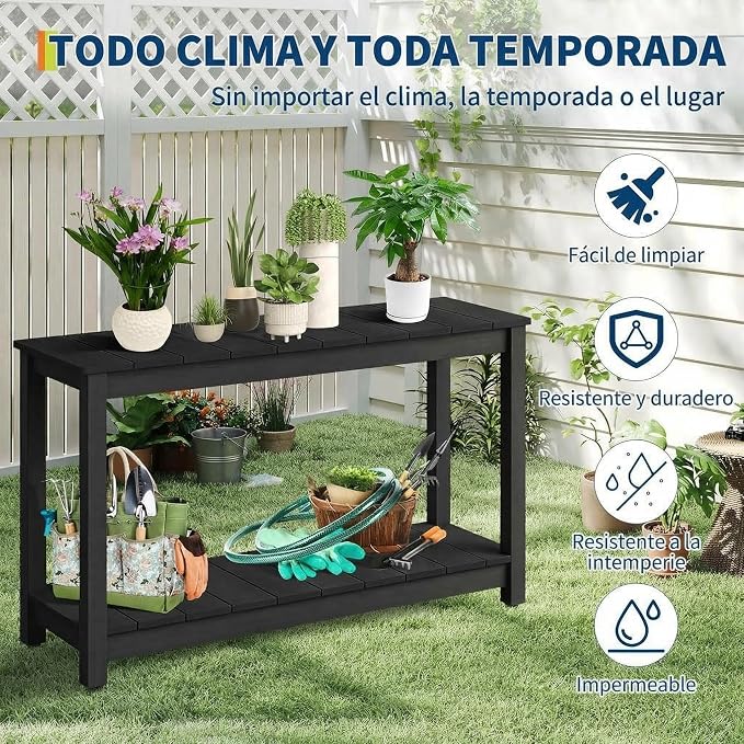 Garvee 48-Inch Outdoor Console Table - 2-Shelf Weatherproof Patio Buffet Table with Adjustable Feet, All-Weather Entryway & Bar Table for Patio, Porch, Backyard