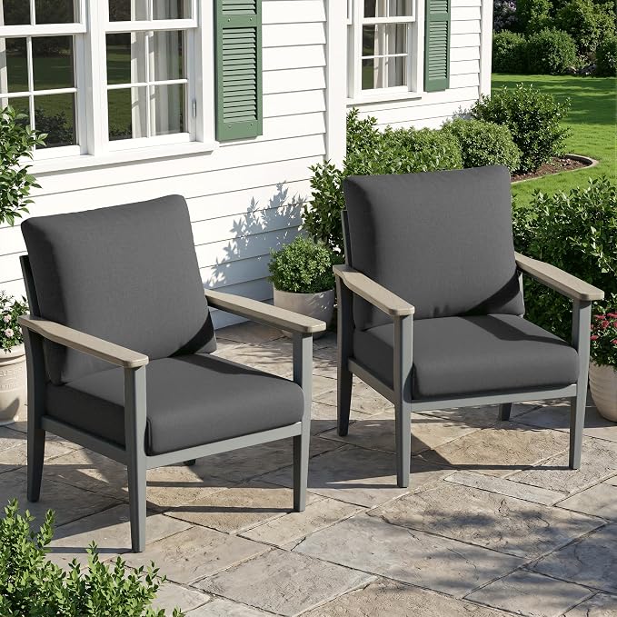 Aluminum Outdoor Patio Furniture Set 2-Piece, Patio Conversation Set Sectional Furniture Set with High Backrest & Thickened Cushions for Garden, Backyard, Poolside, Dark Grey