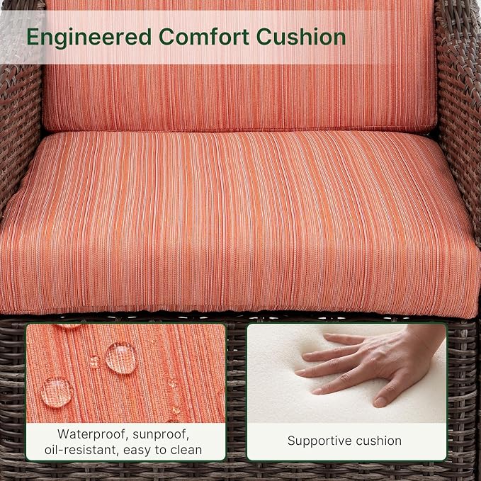 Wicker Patio Conversation Set, Outdoor Patio Furniture Set with Deep Seating, Wide Armrests & Thick Cushions, All-Weather Outdoor Furniture Set for Patio, Porch, Deck & Backyard