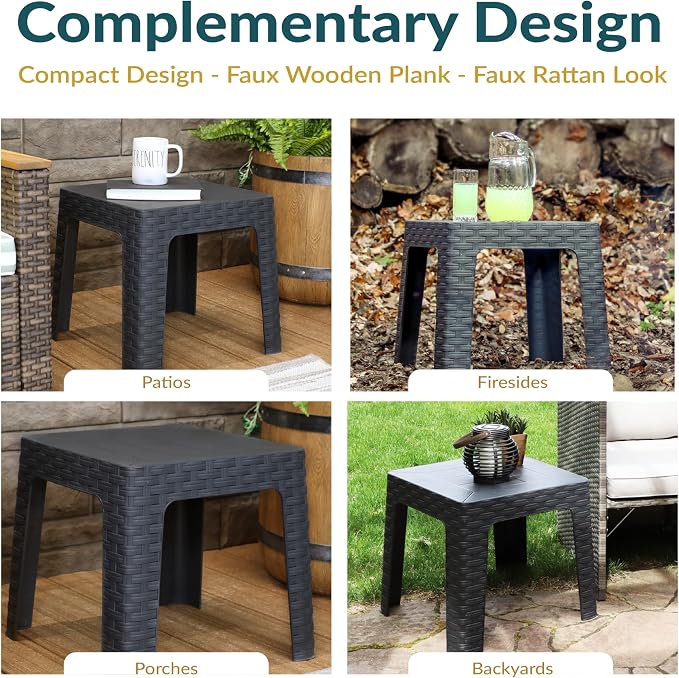 Sunnydaze Adirondack Small Outdoor Side Table for Balcony Essentials - Plastic Square End Table for Outside Patio - Gray - Set of 2