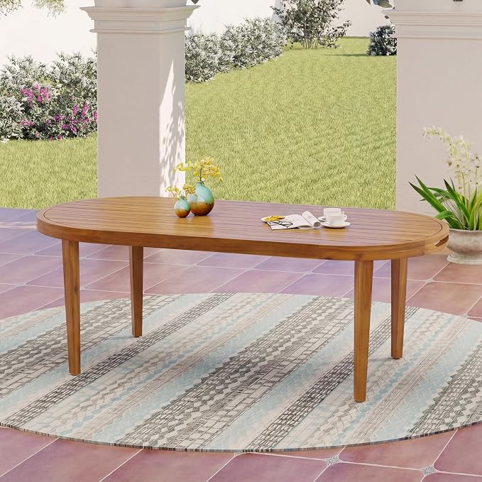 Christopher Knight Home Dorium 70" Oval Outdoor Dining Table, Acacia Wood Patio Dining Table for 4-6 People, Solid Wood Outdoor Table for Patio Deck Garden Backyard Dining, Teak